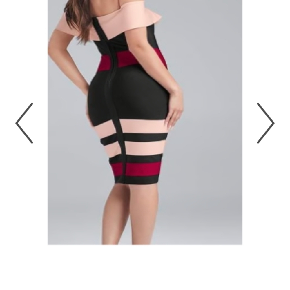 VENUS Colorblock Off-Shoulder Midi Dress - Black, Blush & Wine